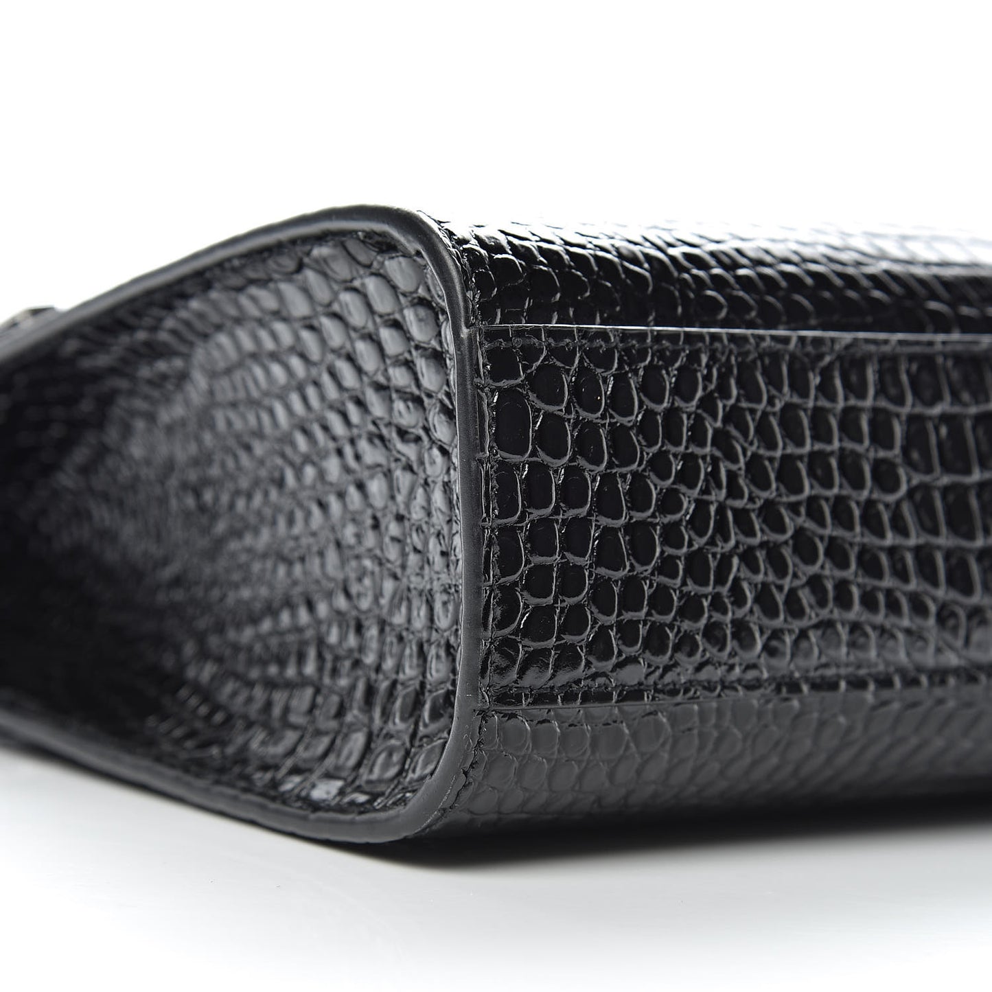 Shiny Calfskin Crocodile Embossed Manhattan Baguette Black