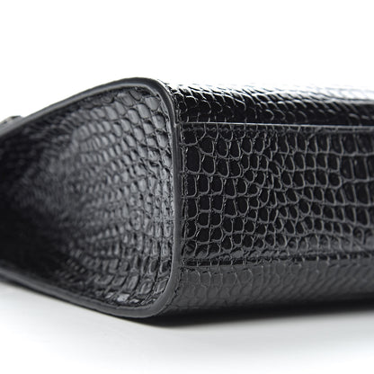 Saint Laurent Shiny Calfskin Crocodile Embossed Manhattan Baguette Black 8 of 9