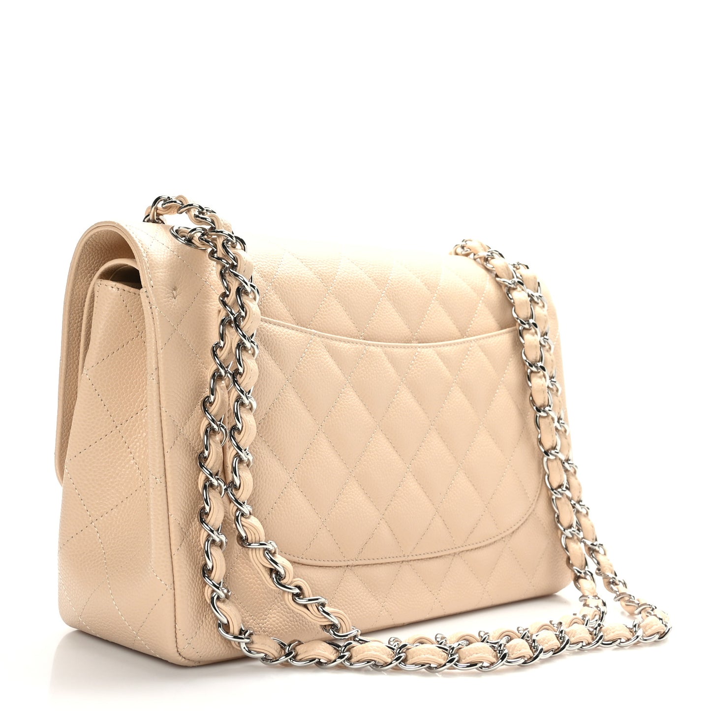Caviar Quilted Jumbo Double Flap Beige