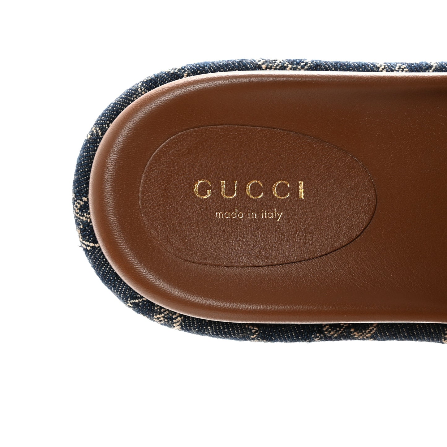 New Denim GG Monogram Angelina Platform 55mm Slide Sandals 37.5 Blue Tea