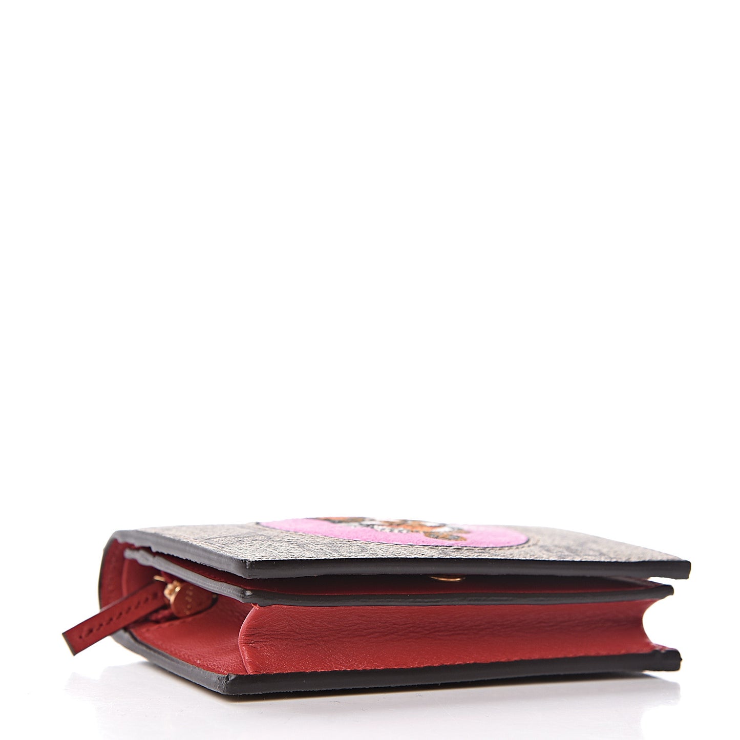 GG Supreme Monogram Bosco Patch Card Case Wallet Beige Malva Hibiscus Red
