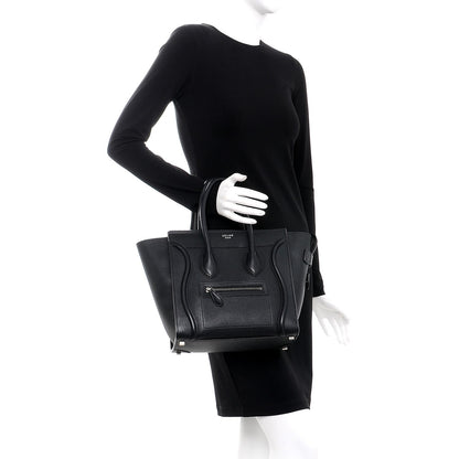 Celine Drummed Calfskin Micro Luggage Black 2 of 12