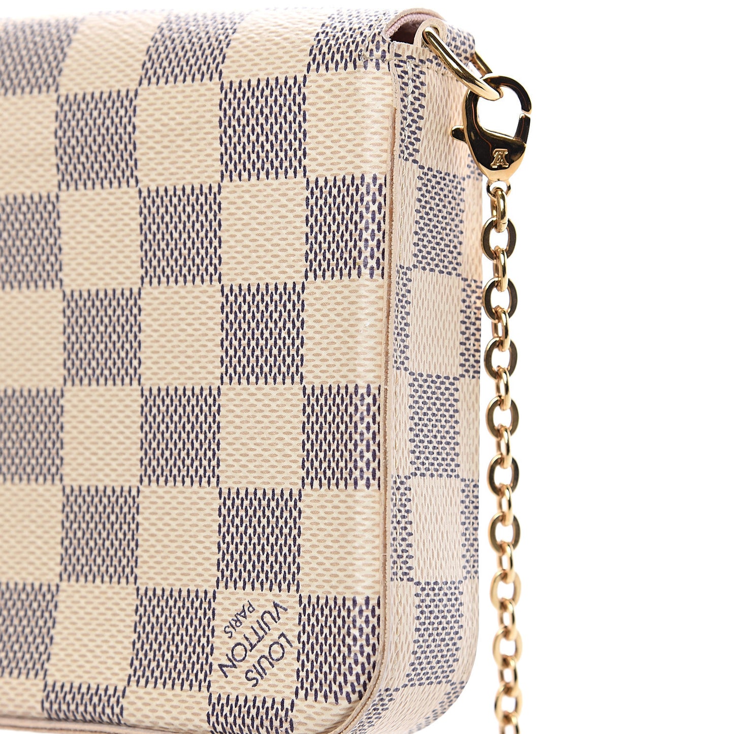 Damier Azur Pochette Felicie Chain Wallet Rose Ballerine