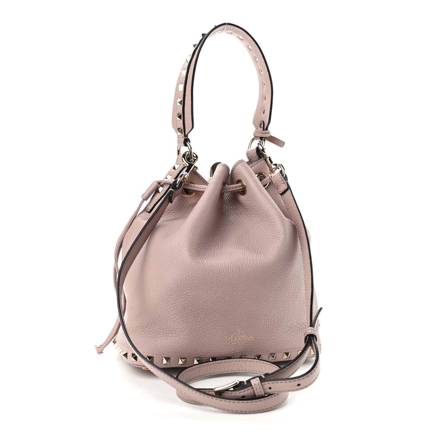 Pebbled Calfskin Small Rockstud Bucket Bag Poudre