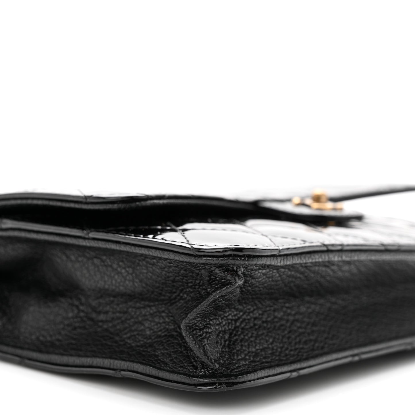 Patent Goatskin Quilted CC Eyelet Wallet On Chain WOC Black