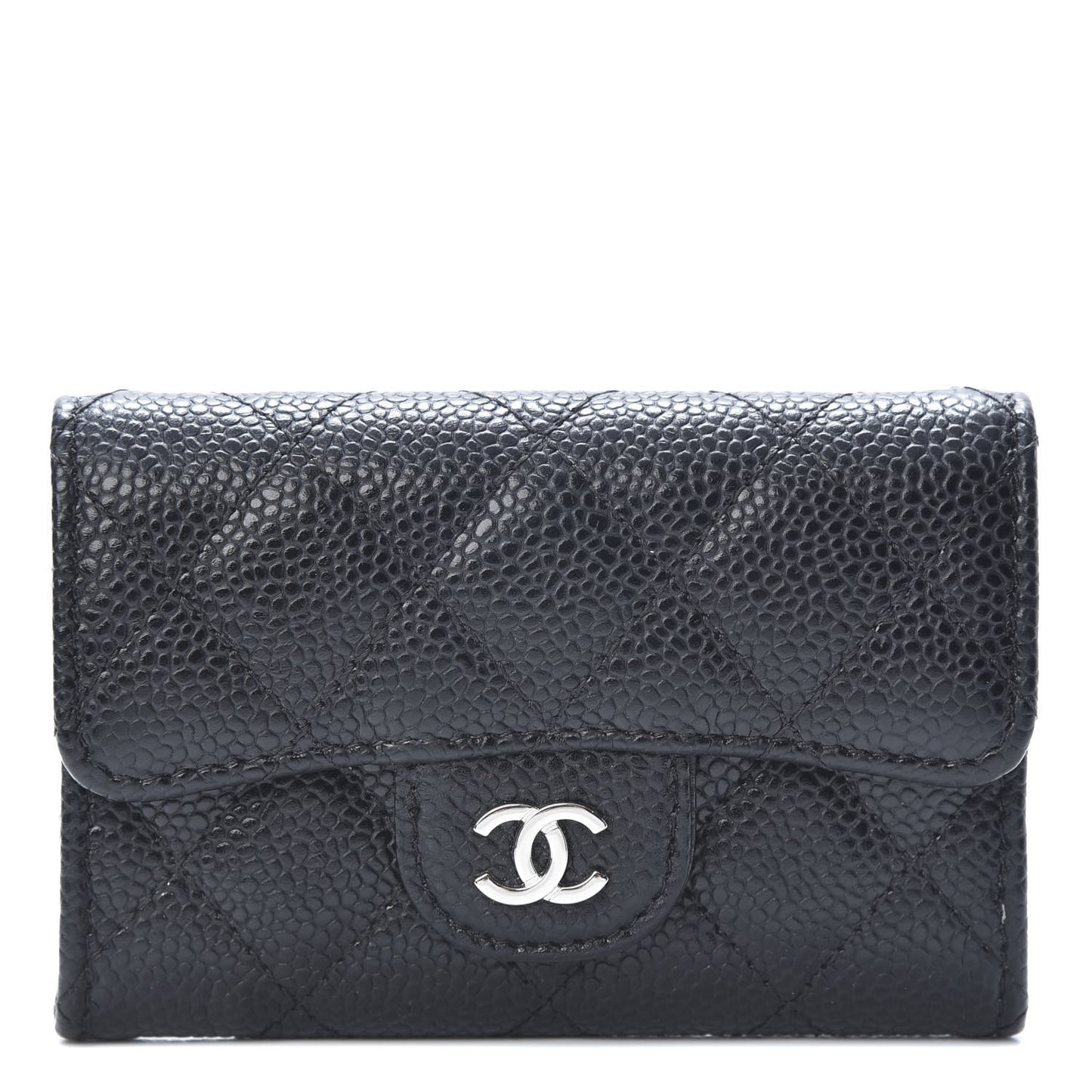 Caviar Quilted Flap Card Holder Wallet Black