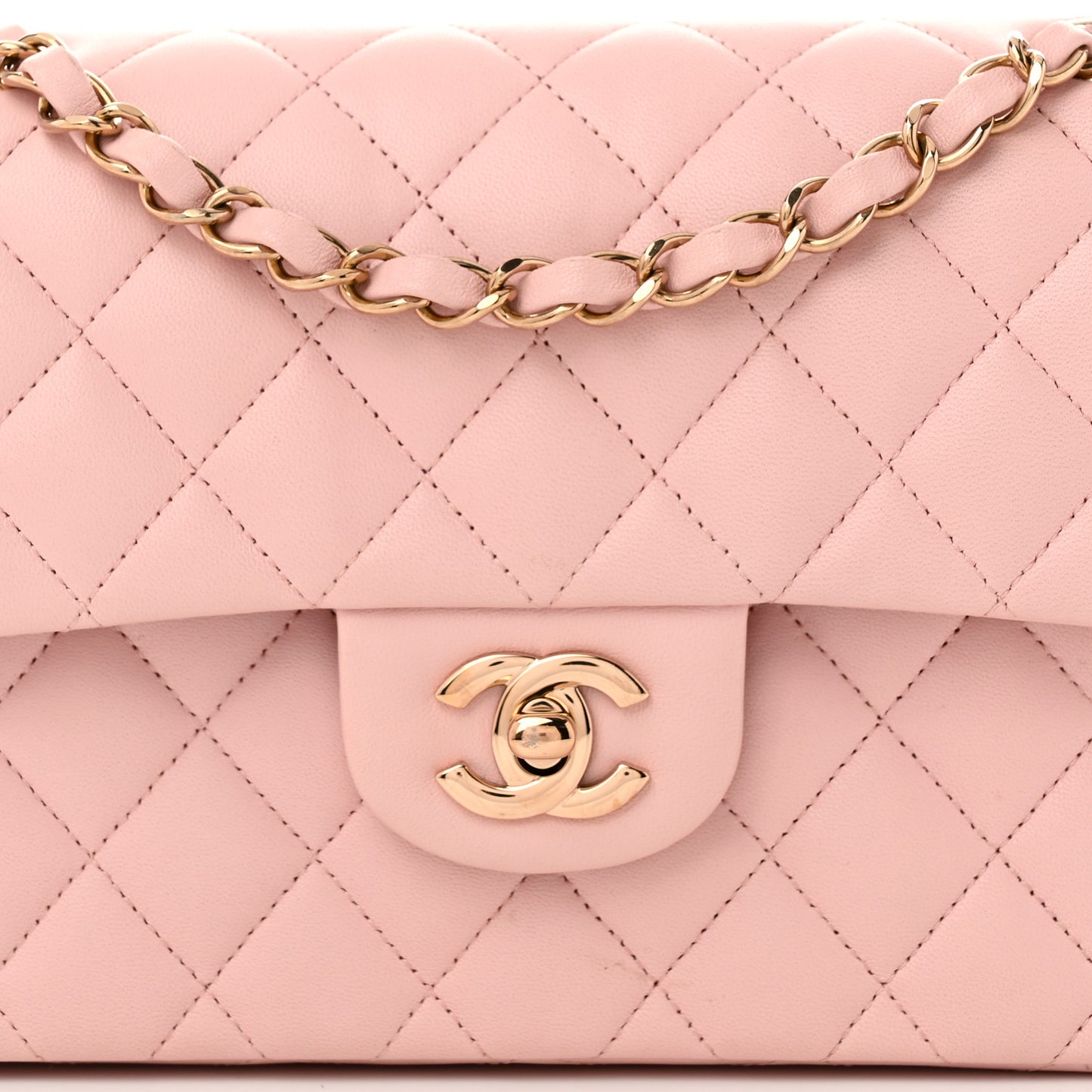 Lambskin Quilted Small Double Flap Light Pink