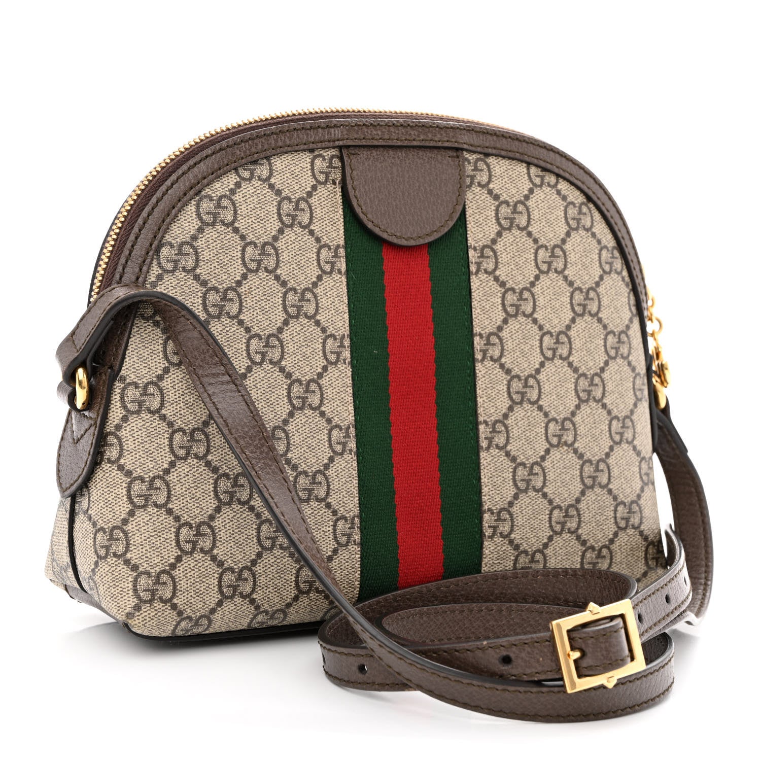 Gucci GG Supreme Monogram Textured Dollar Calfskin Web Small Ophidia Dome Shoulder Bag Beige Ebony New Acero 3 of 12