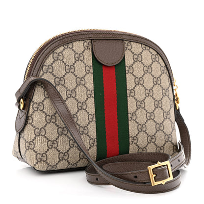 Gucci GG Supreme Monogram Textured Dollar Calfskin Web Small Ophidia Dome Shoulder Bag Beige Ebony New Acero 3 of 12
