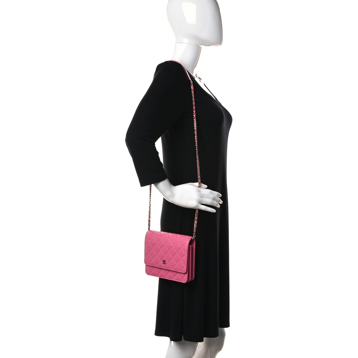 Caviar Quilted Square Wallet On Chain WOC Pink