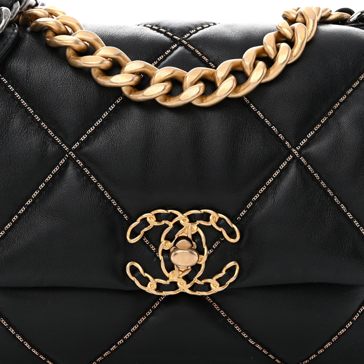 Lambskin Chain Quilted Medium Chanel 19 Flap Black