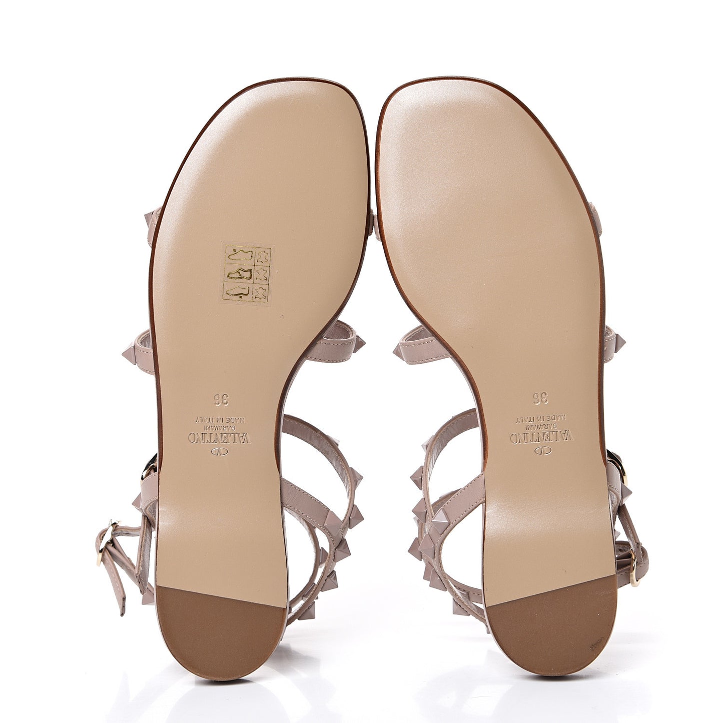 Calfskin Monochrome Rockstud Gladiator Flat Sandals 36 Poudre