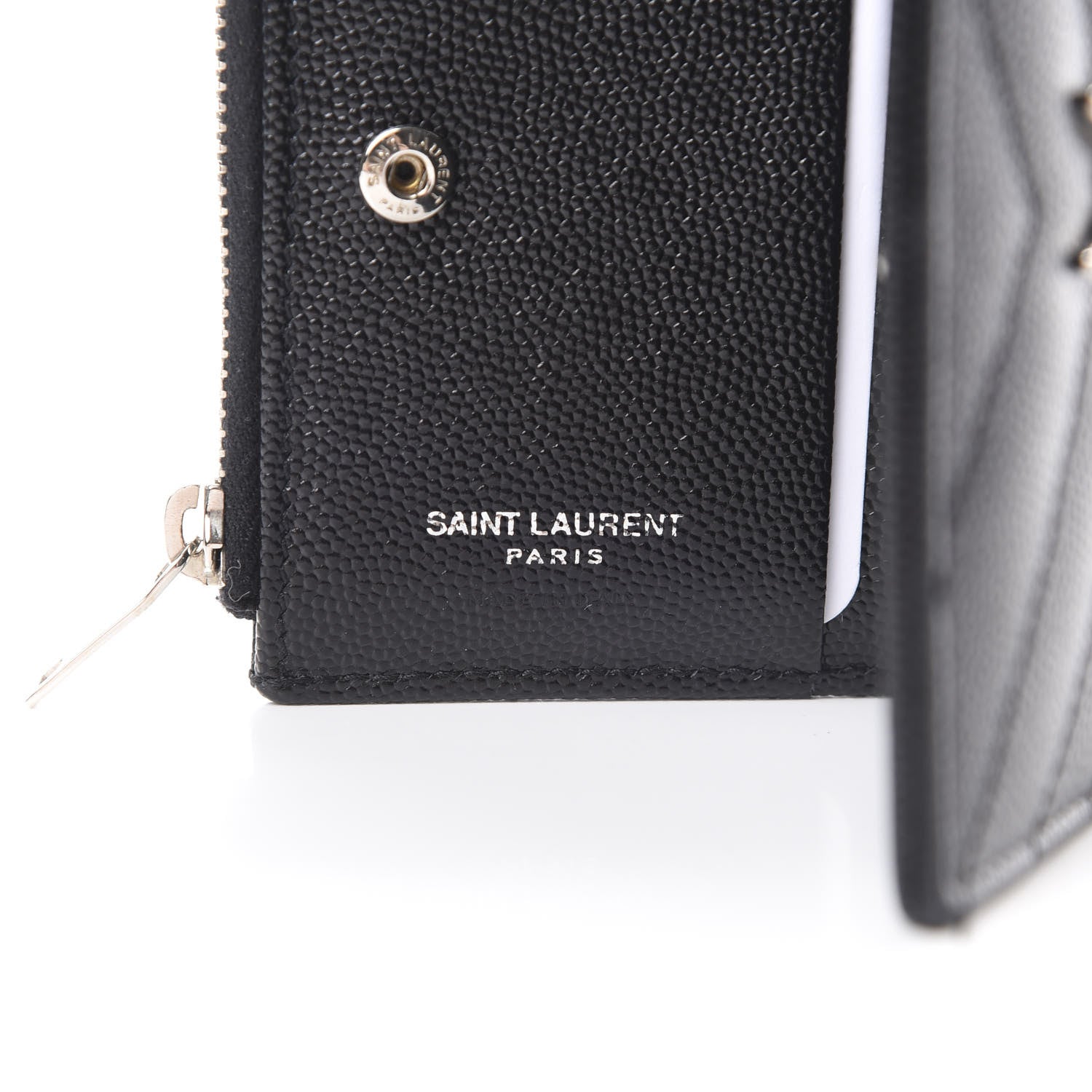 Saint Laurent Grain De Poudre Matelasse Chevron Monogram Zipped Card Case Black 5 of 10