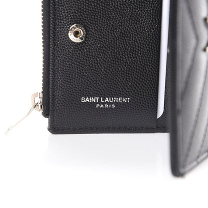 Saint Laurent Grain De Poudre Matelasse Chevron Monogram Zipped Card Case Black 5 of 10