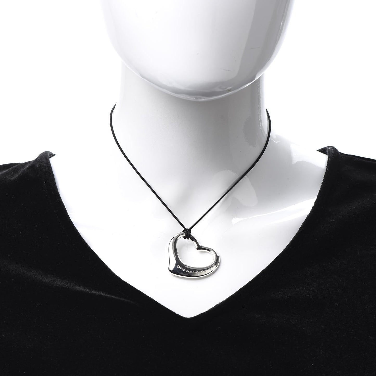 Sterling Silver 36mm Elsa Peretti Open Heart Pendant Cord Necklace
