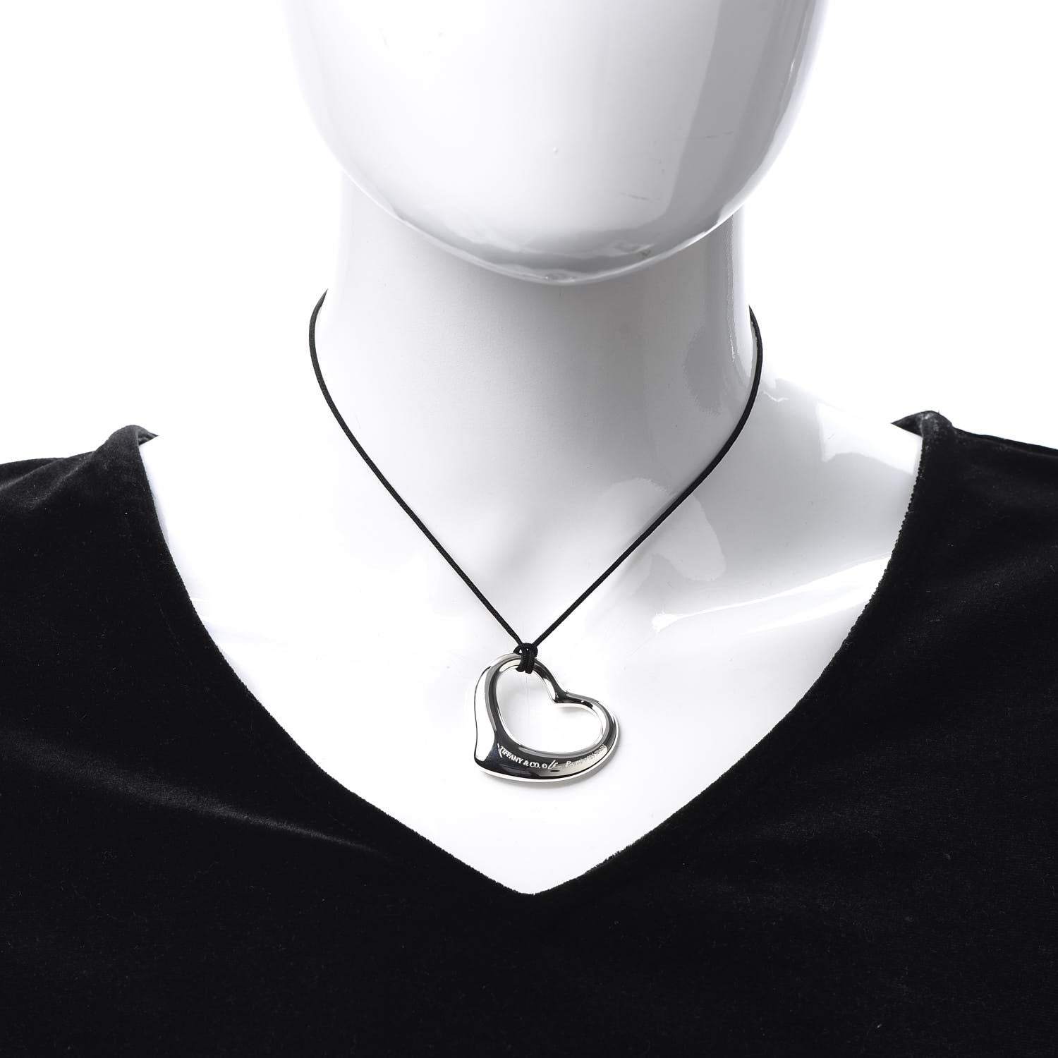 Tiffany Sterling Silver 36mm Elsa Peretti Open Heart Pendant Cord Necklace 2 of 5