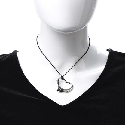 Tiffany Sterling Silver 36mm Elsa Peretti Open Heart Pendant Cord Necklace 2 of 5