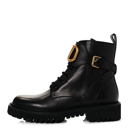 Valentino Garavani Calfskin Womens VLOGO 35mm Combat Boots 37.5 Black 1 of 8