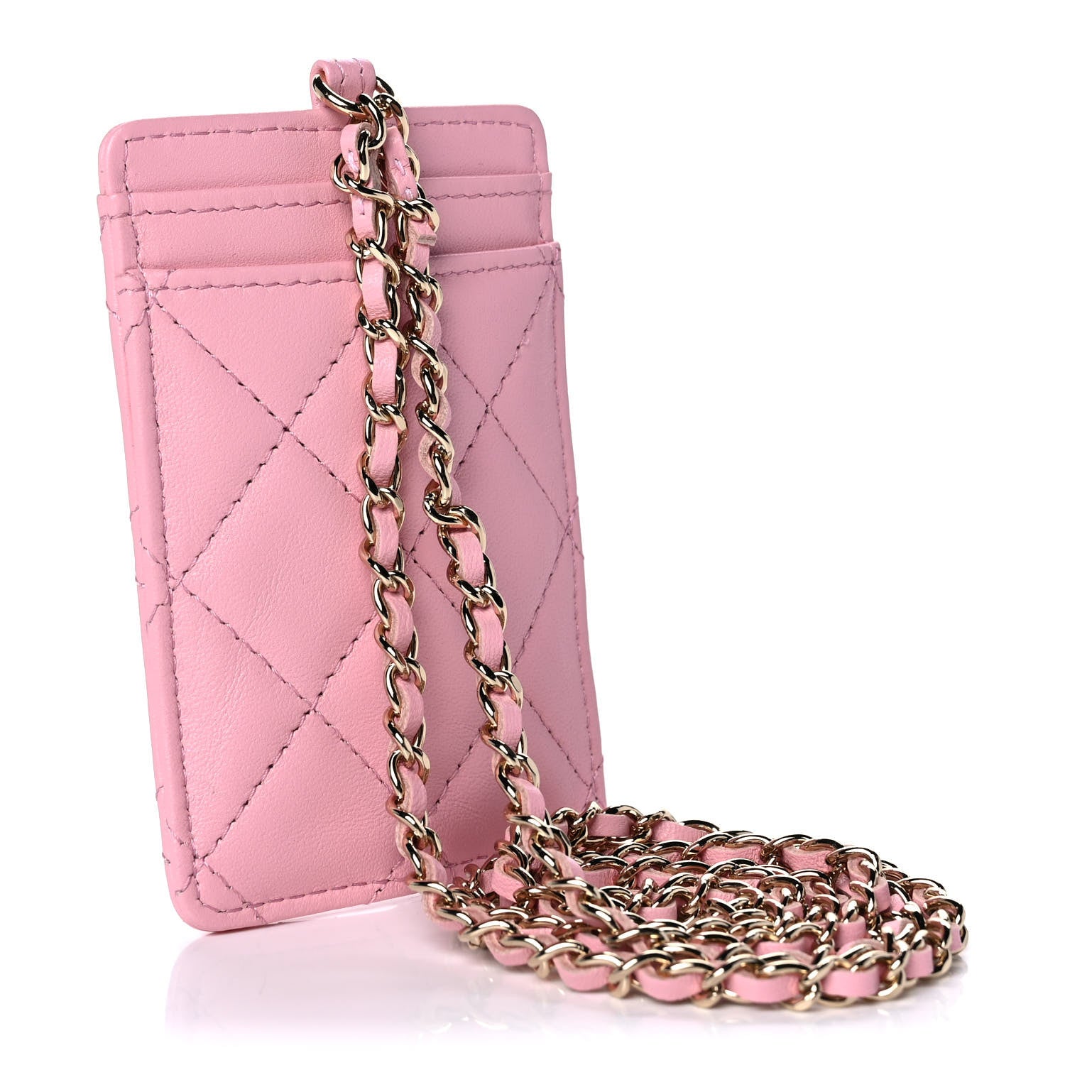 Chanel Lambskin Quilted Chanel Card Holder On Chain Pink 3 of 9