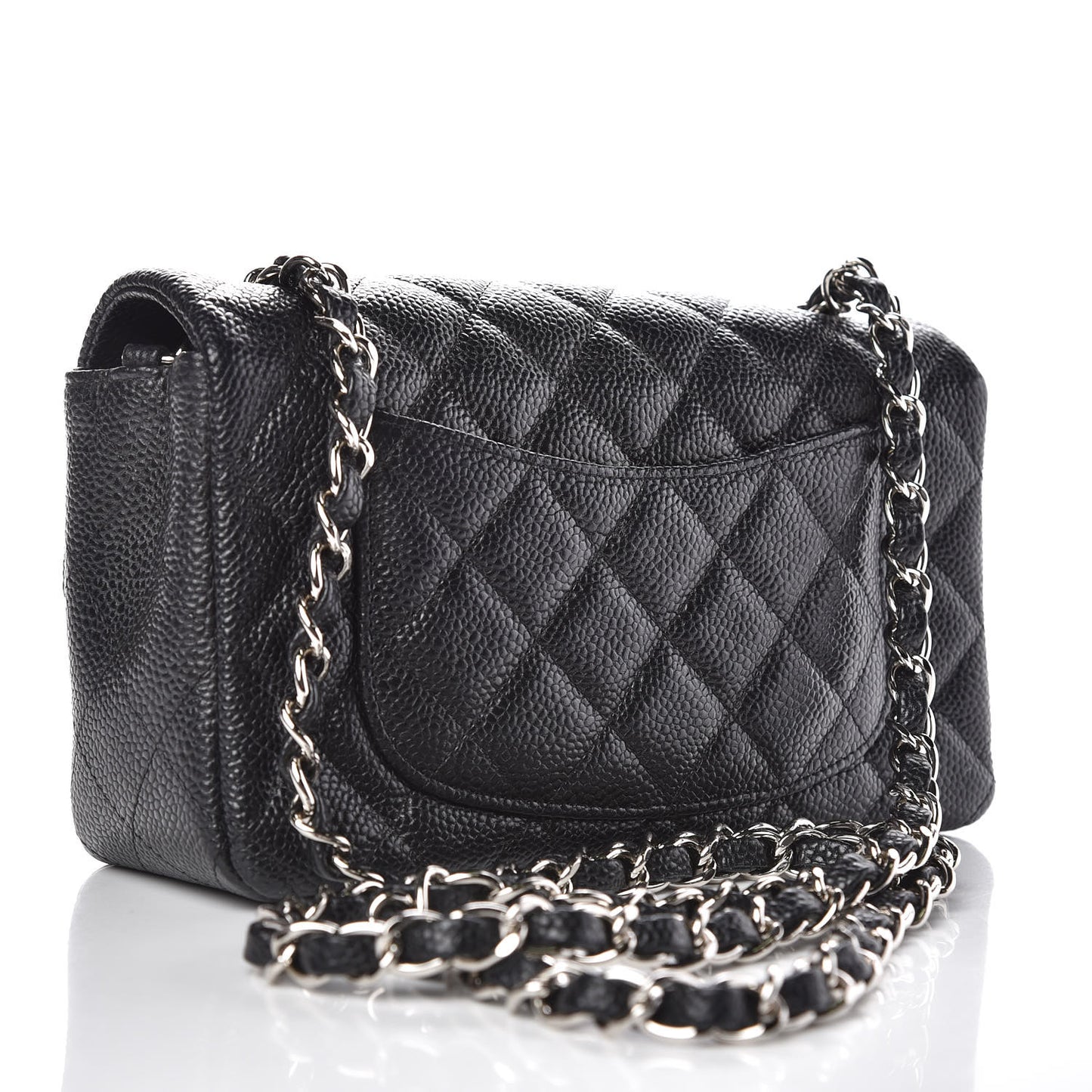 Iridescent Caviar Quilted Mini Rectangular Flap Black