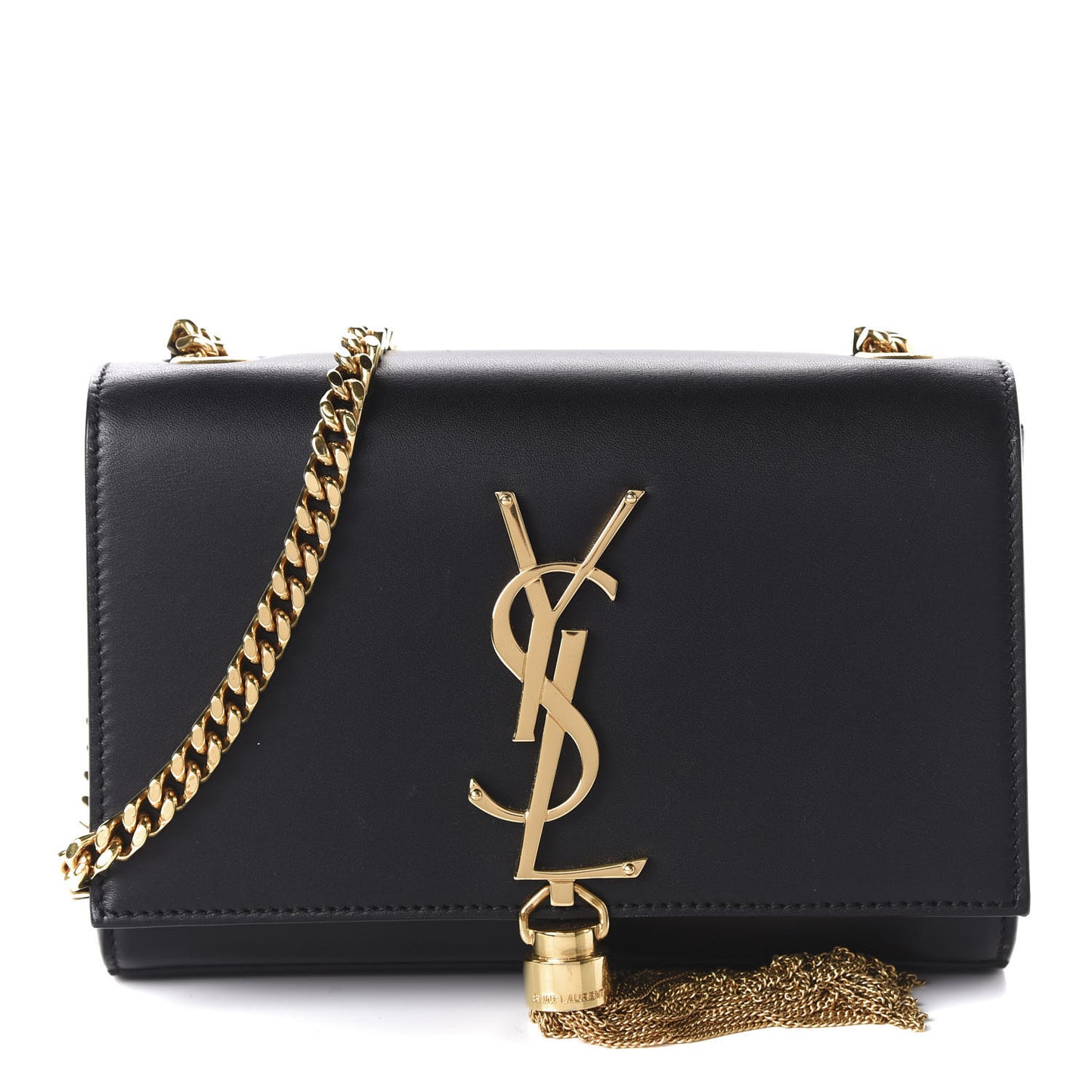 Calfskin Small Classic Monogram Kate Tassel Satchel Black