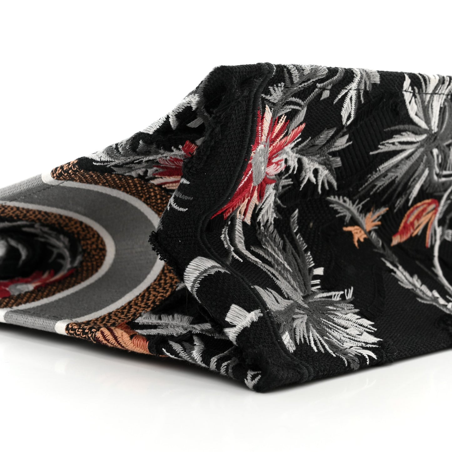 Canvas Embroidered Medium Camouflage Flowers Book Tote Black Multicolor
