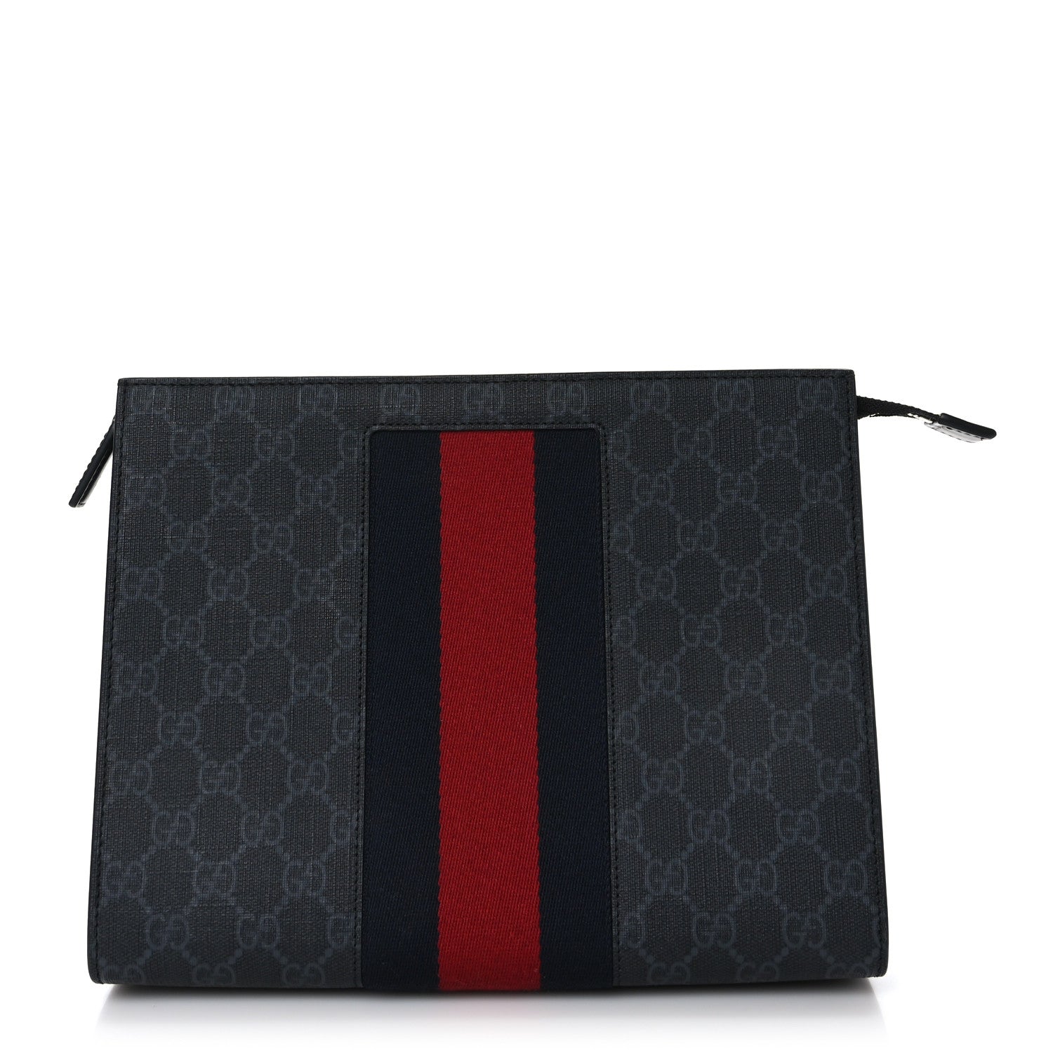 Gucci GG Supreme Monogram Selleria Calfskin Web New Web Cosmetic Case Black 1 of 9