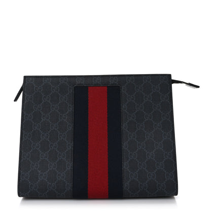Gucci GG Supreme Monogram Selleria Calfskin Web New Web Cosmetic Case Black 1 of 9