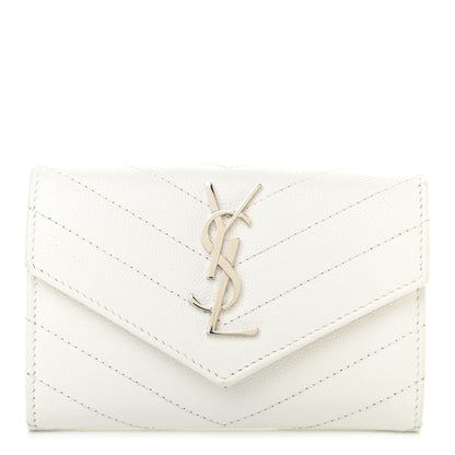 Saint Laurent Grain De Poudre Matelasse Chevron Small Monogram Envelope Wallet Crema Soft 1 of 11