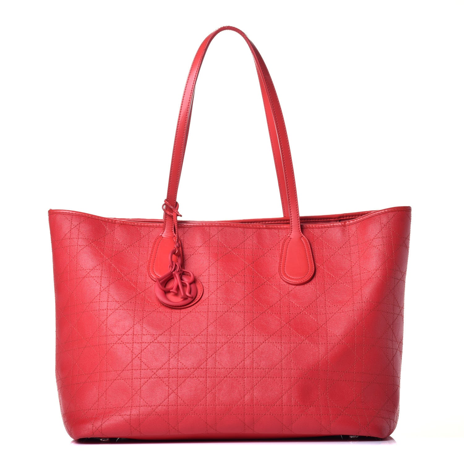 Christian Dior Coated Canvas Cannage Panarea Shopping Tote Red 2 of 17