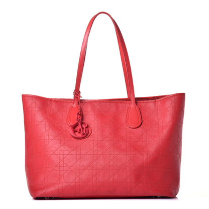 Christian Dior Coated Canvas Cannage Panarea Shopping Tote Red 2 of 17