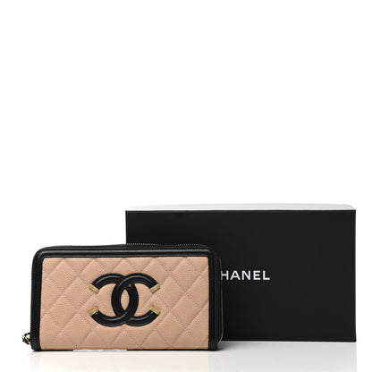 Chanel Caviar Quilted Filigree Zip Around Wallet Beige Black 9 of 9
