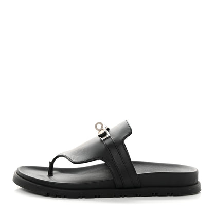 Hermes Calfskin Womens Empire Sandals 38 Black 1 of 9