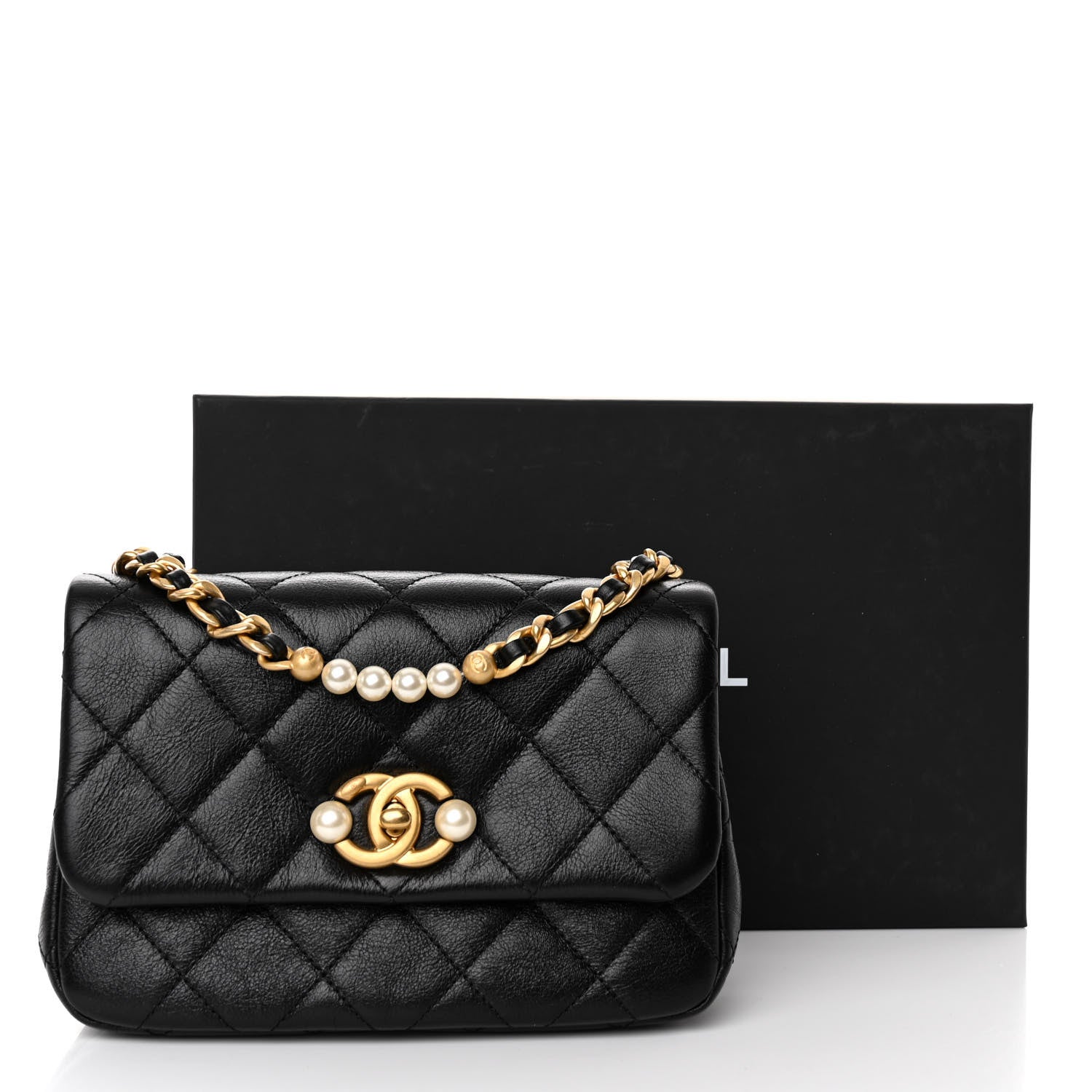 Chanel Glazed Calfskin Quilted Mini Pearl Side Flap Black 12 of 12