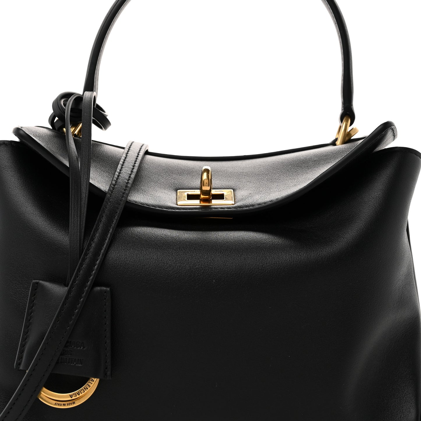 Natural Smooth Calfskin Mini Rodeo Top Handle Handbag Black