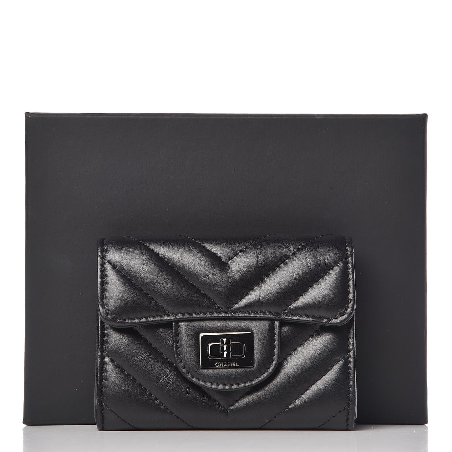Aged Calfskin Chevron Quilted Reissue Card Holder Wallet So Black