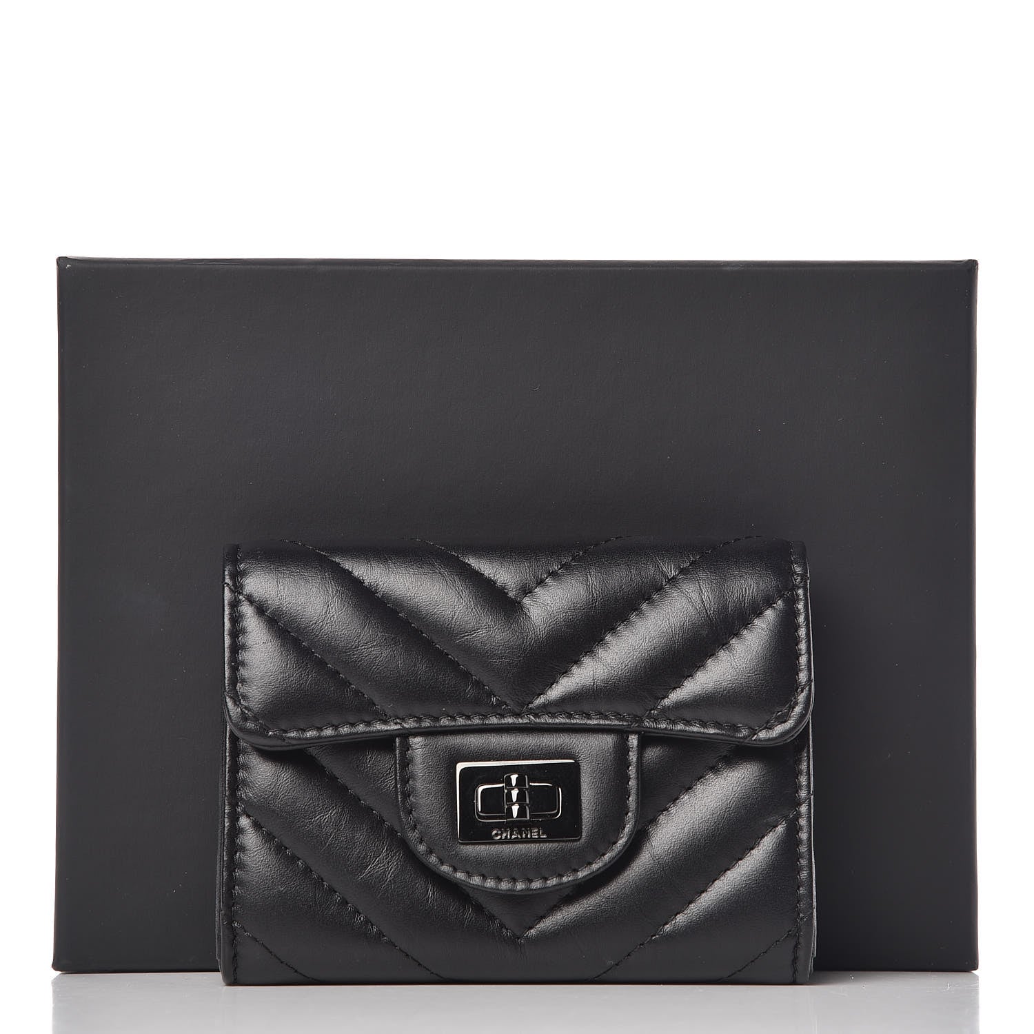 Chanel Aged Calfskin Chevron Quilted Reissue Card Holder Wallet So Black 9 of 9