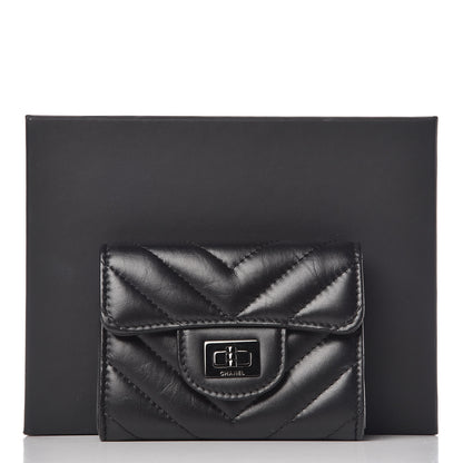 Chanel Aged Calfskin Chevron Quilted Reissue Card Holder Wallet So Black 9 of 9