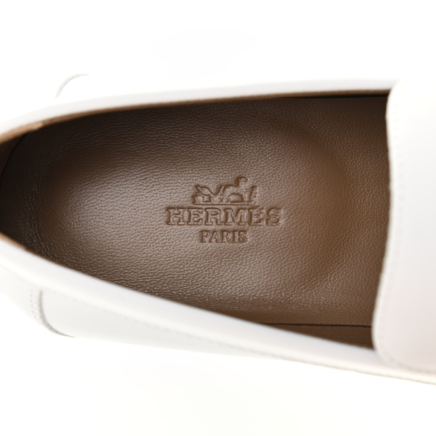 Hermes Calfskin Womens Destin Loafers 38 White 6 of 8