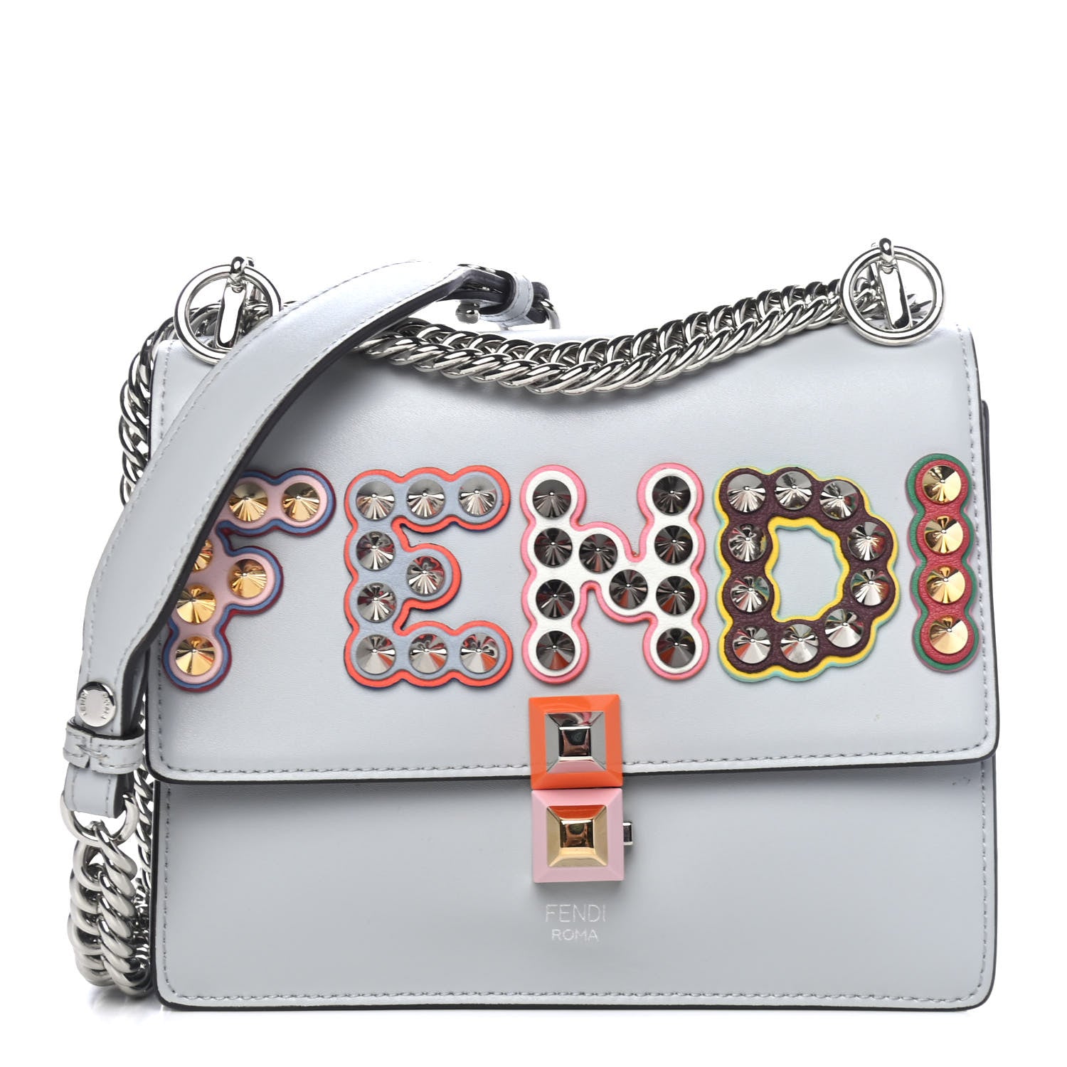 Fendi Vitello Liberty Fun Fair Metal Studded Small Kan I Shoulder Bag Grigio Perla Multicolor 1 of 4