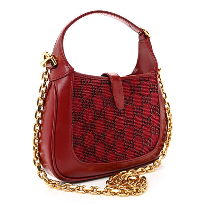 Gucci Calfskin Beaded Embroidery GG Monogram Mini Jackie 1961 Cherry Red 3 of 10