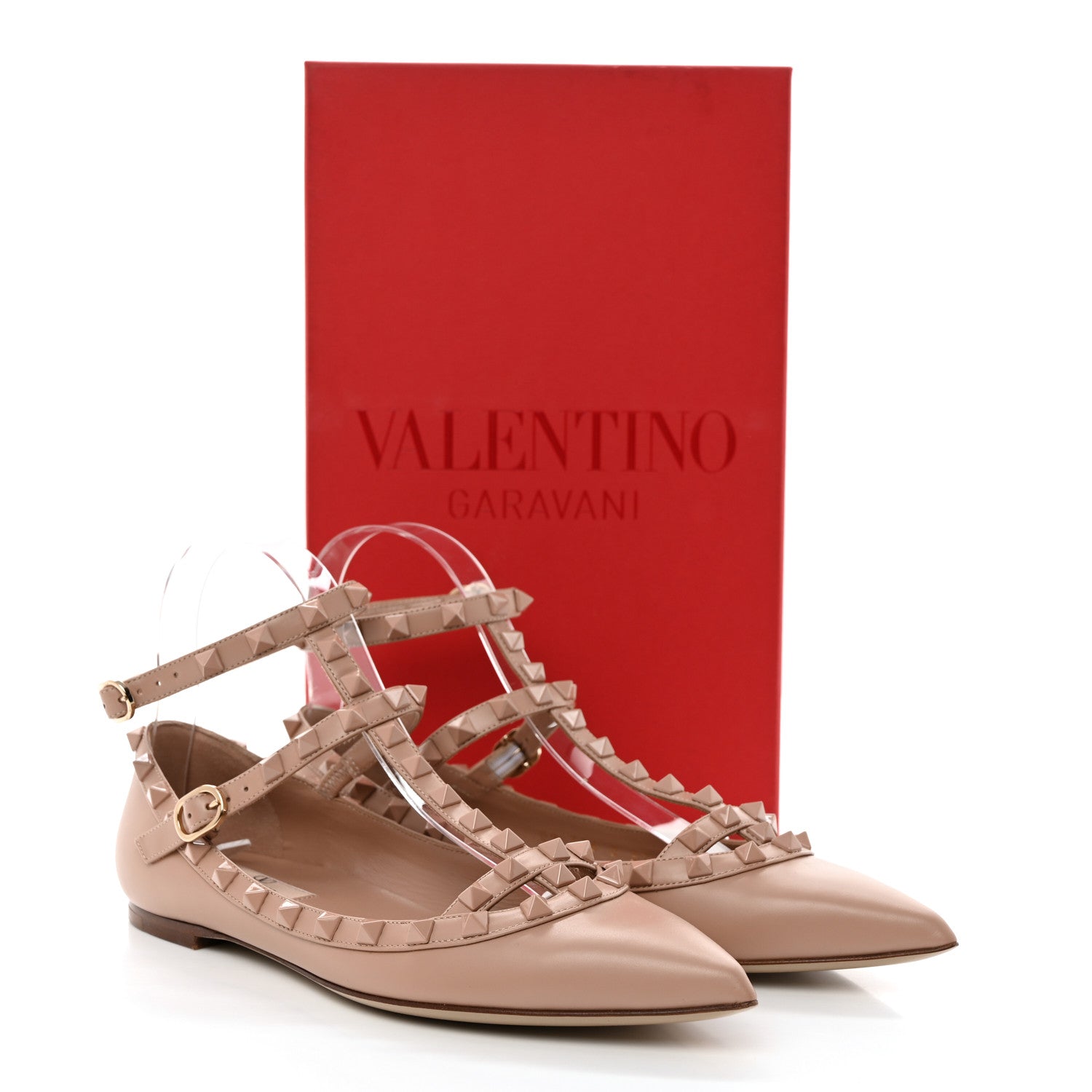 Valentino Garavani Callfskin Lacquered Monochrome Rockstud Cage Ballerina Flats 37.5 Poudre 9 of 9