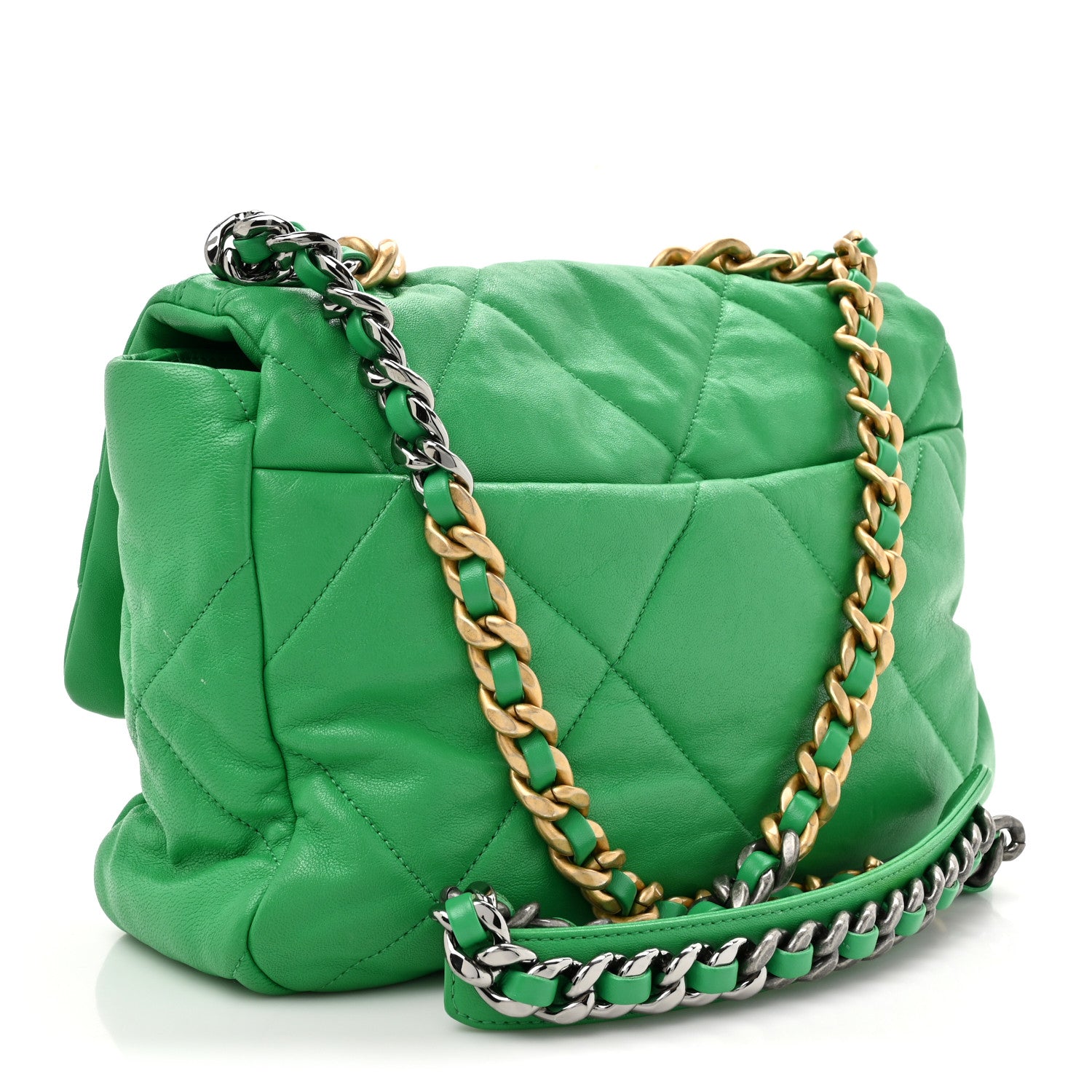 Chanel Goatskin Quilted Large Chanel 19 Flap Green 3 of 12