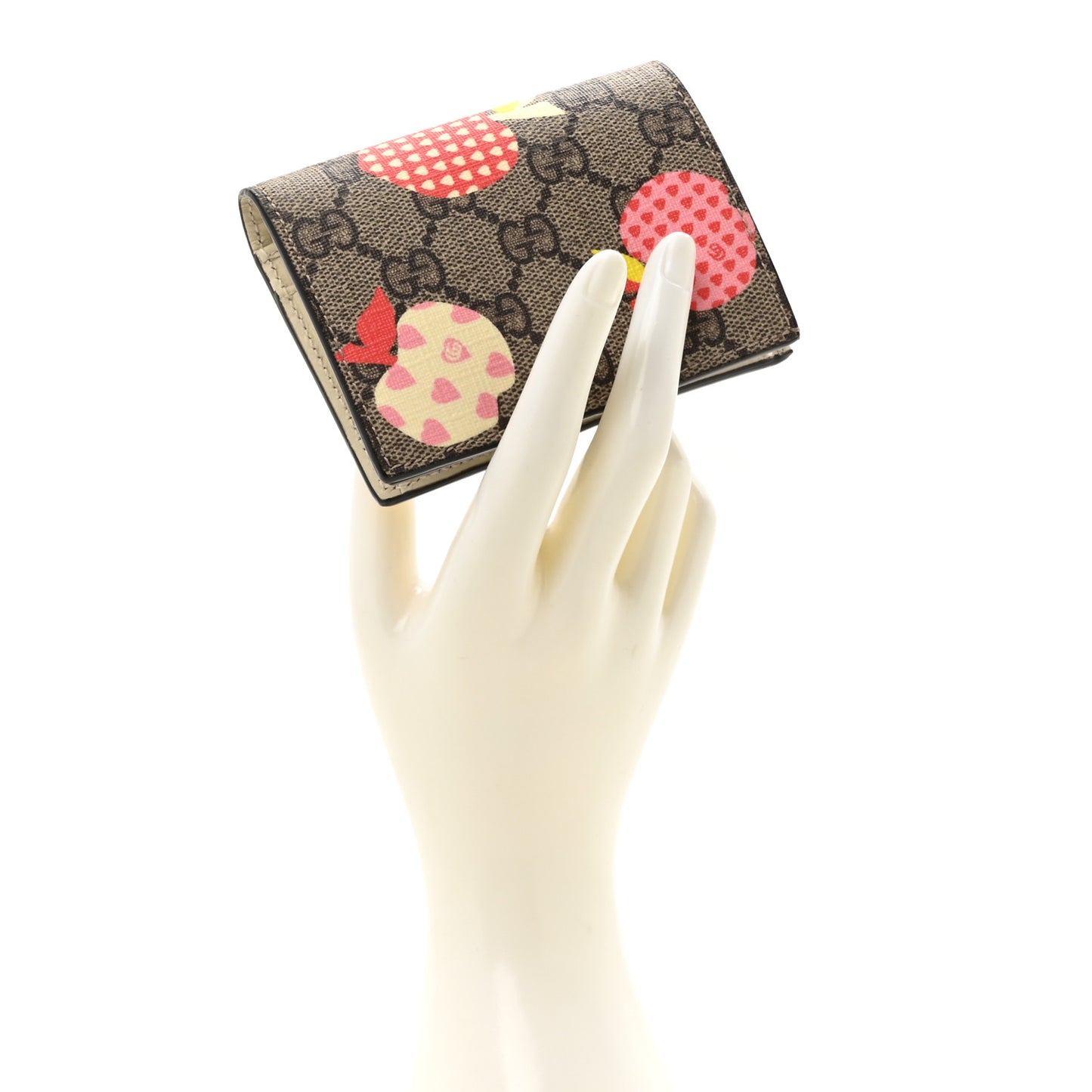 GG Supreme Monogram Les Pommes Card Case Wallet Beige Multicolor Mystic White