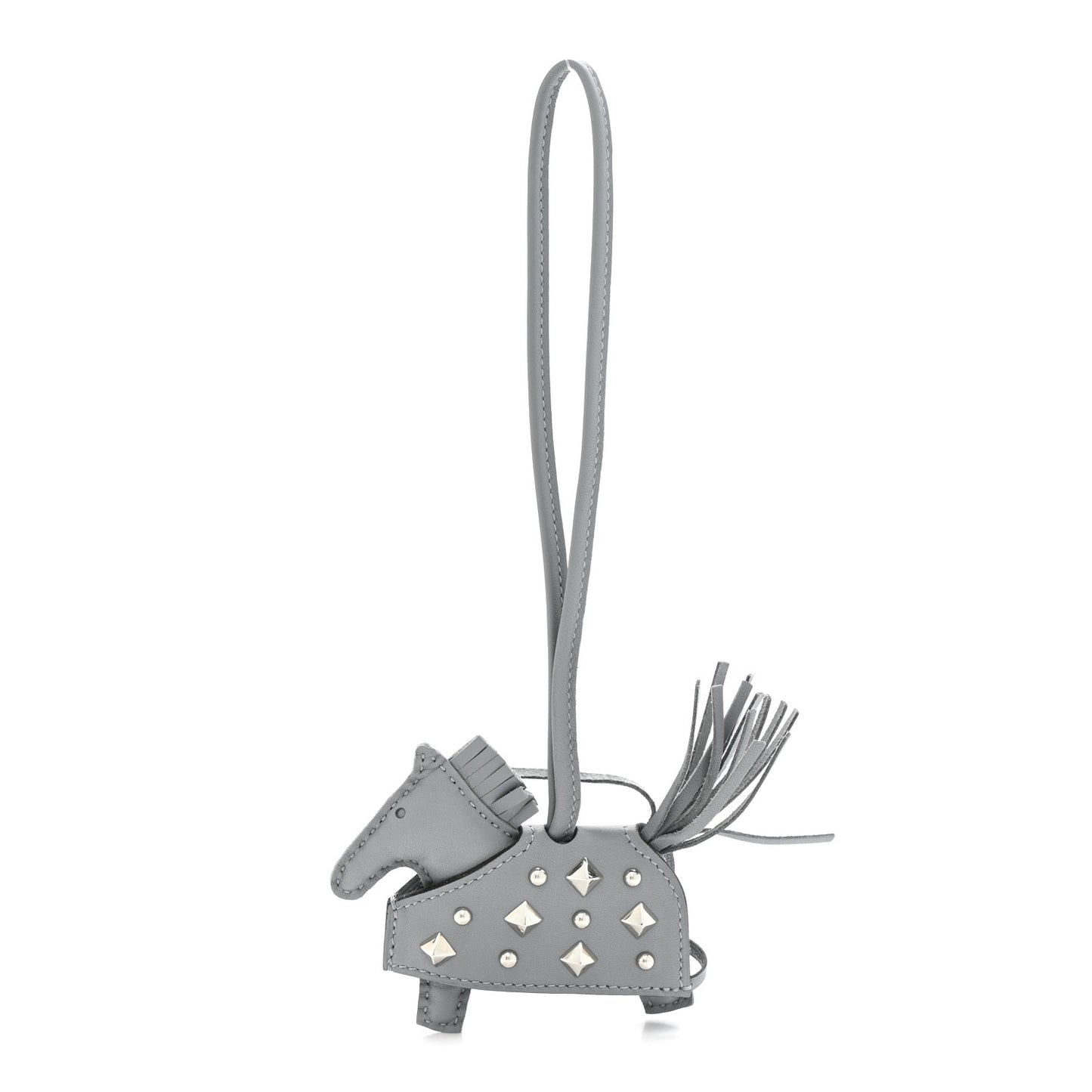 Milo Lambskin Studded Grigri Rodeo Robeo Rock Horse Bag Charm PM Gris Pantin