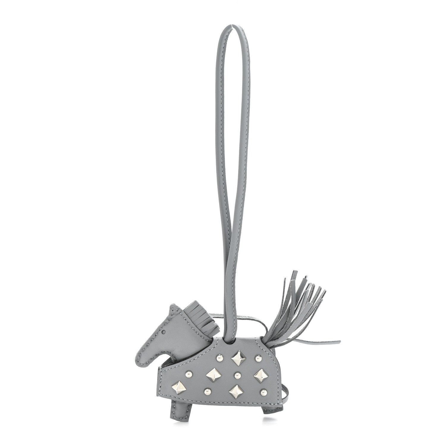 Hermes Milo Lambskin Studded Grigri Rodeo Robeo Rock Horse Bag Charm PM Gris Pantin 1 of 5