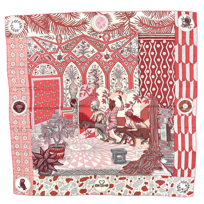 Hermes Cashmere Silk La Danse Des Amazones Shawl 140 Vieux Rose Gris White 1 of 7