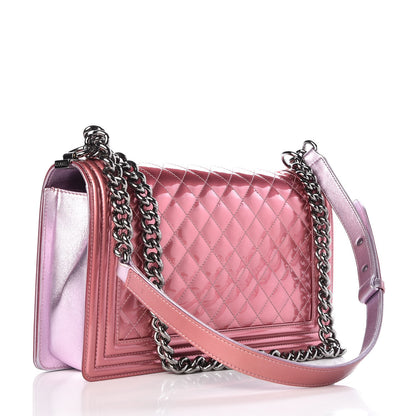 Chanel Metallic Patent Calfskin Quilted New Medium Boy Flap Light Pink 3 of 9