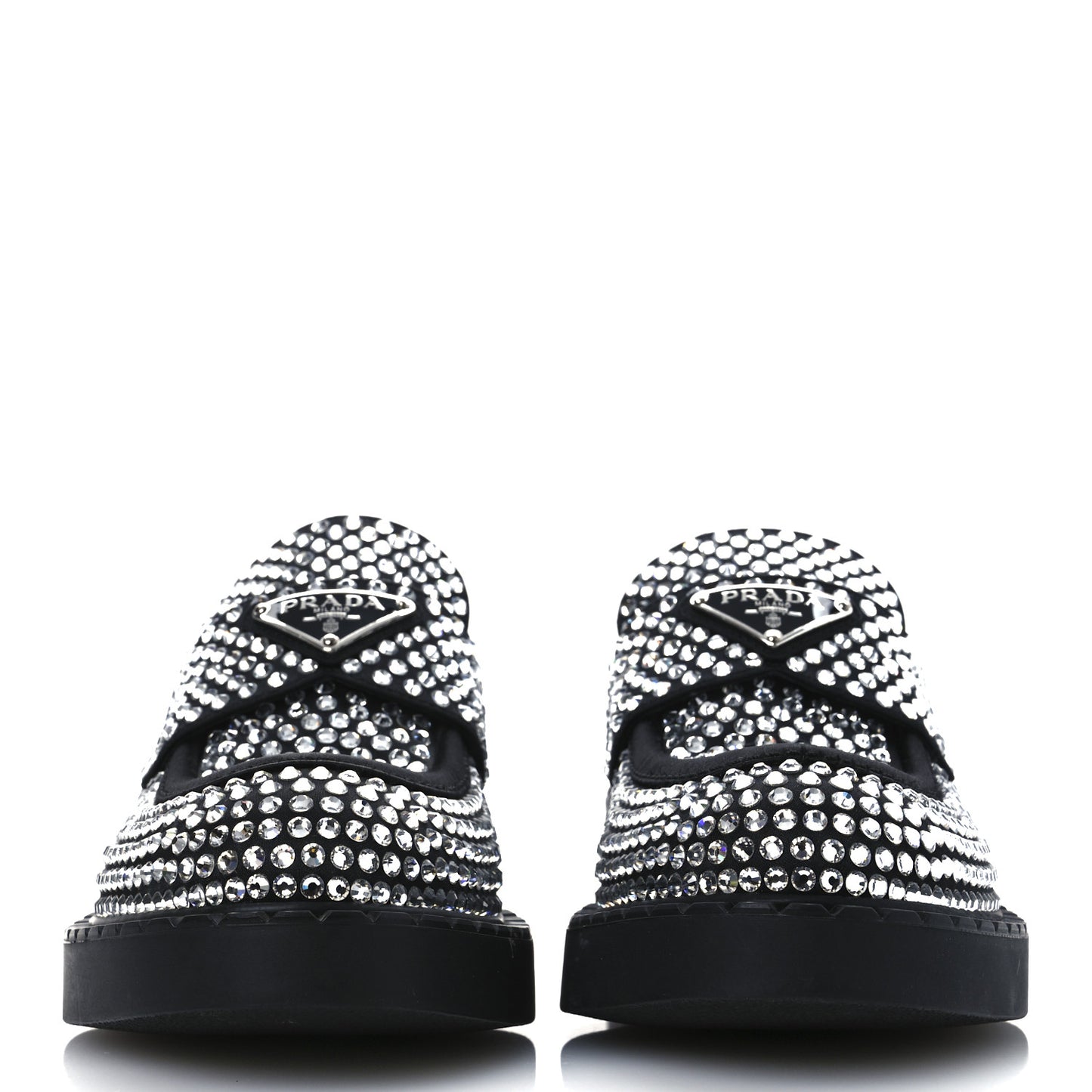 Satin Crystal Metal Triangle Logo 50mm Loafers 37.5 Cristal