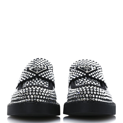 Prada Satin Crystal Metal Triangle Logo 50mm Loafers 37.5 Cristal 3 of 11